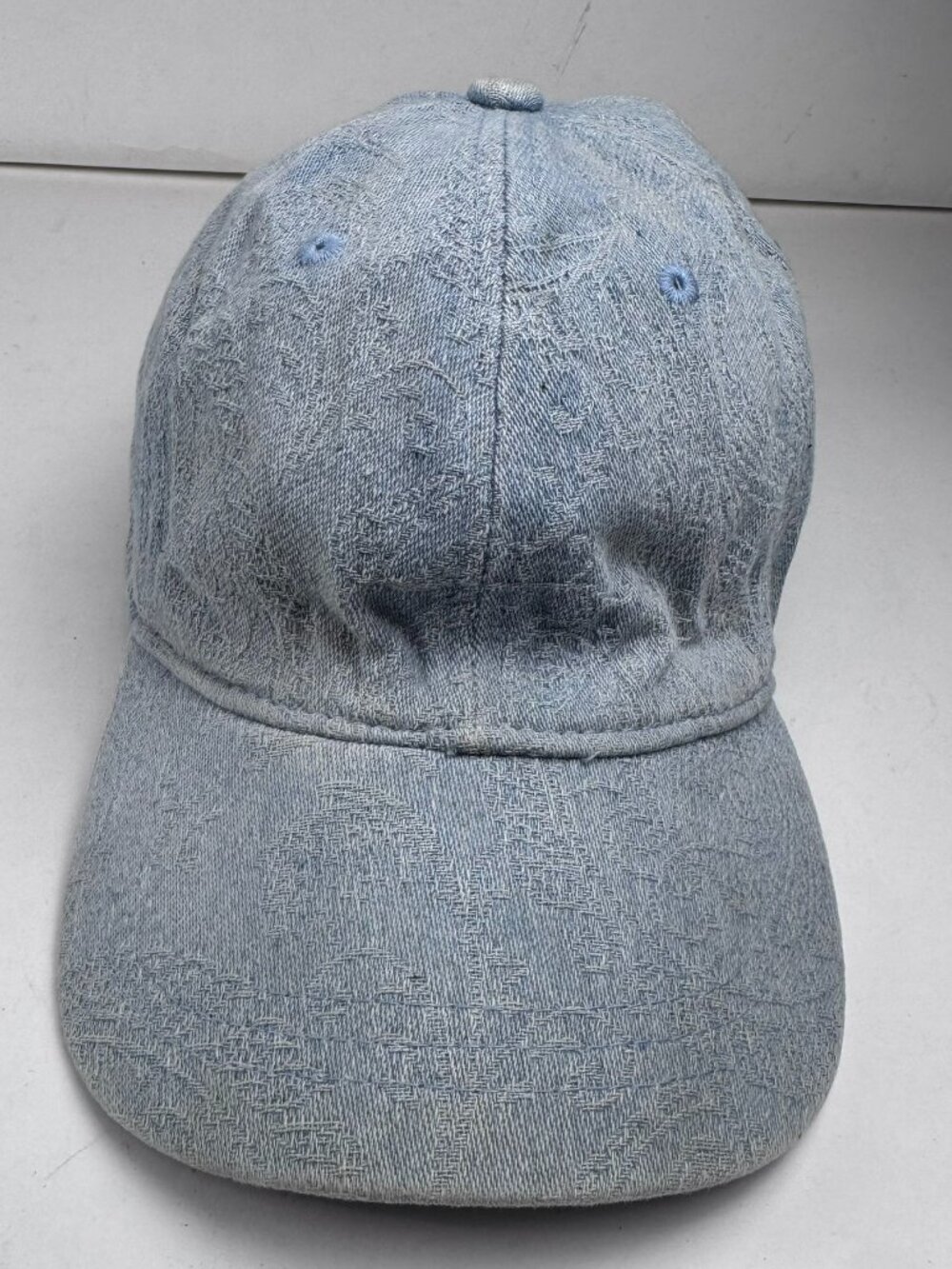 Denim Paisley Baseball Cap Light Blue Jacquard Floral Scroll Dad Hat Adjustable